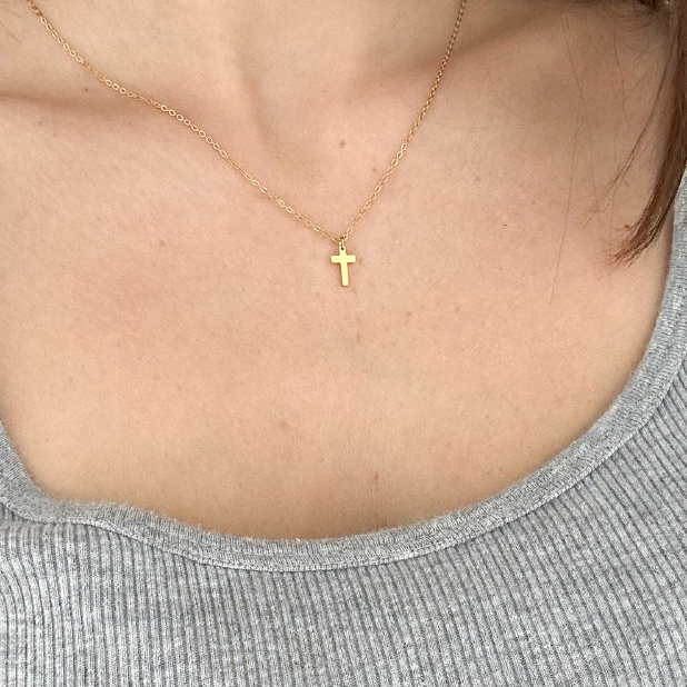 Minimalist Gold Cross Necklace – Elegant Christian Faith Pendant