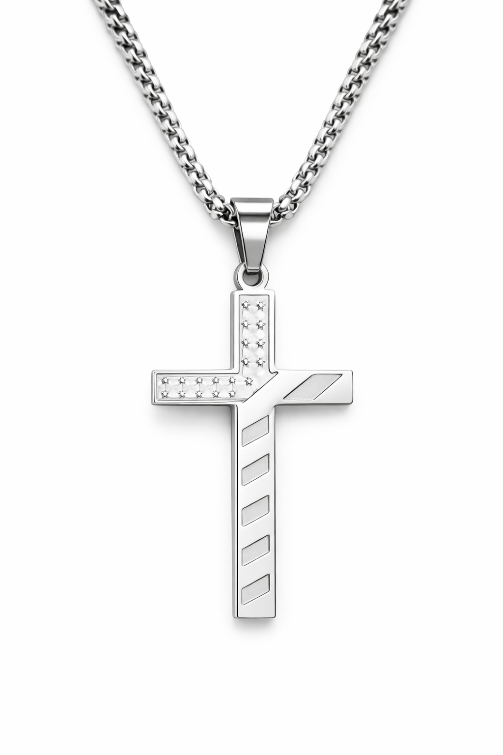 Men’s Flag Cross Pendant Necklace – Stainless Steel