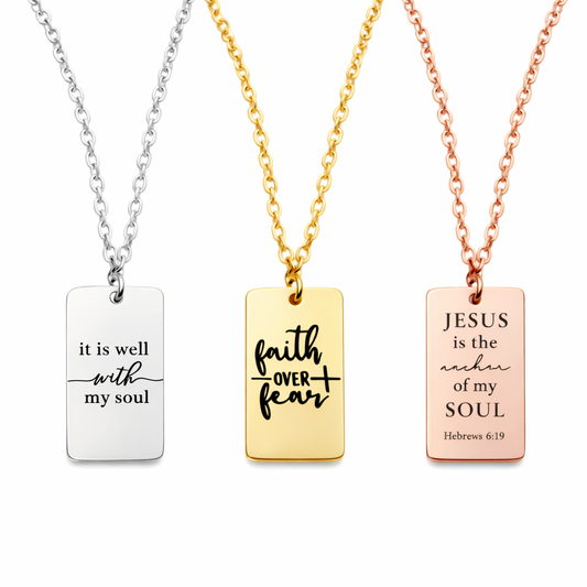 Faith Engraved Pendant Necklace – Silver, Gold &amp; Rose Gold