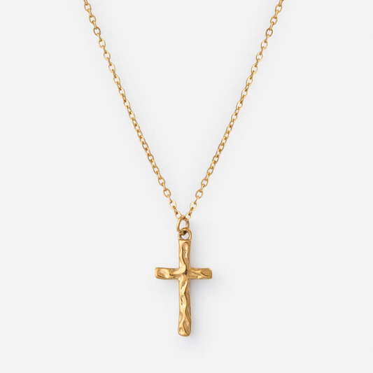 Textured Gold Cross Pendant Necklace – Elegant Christian Faith Jewelry