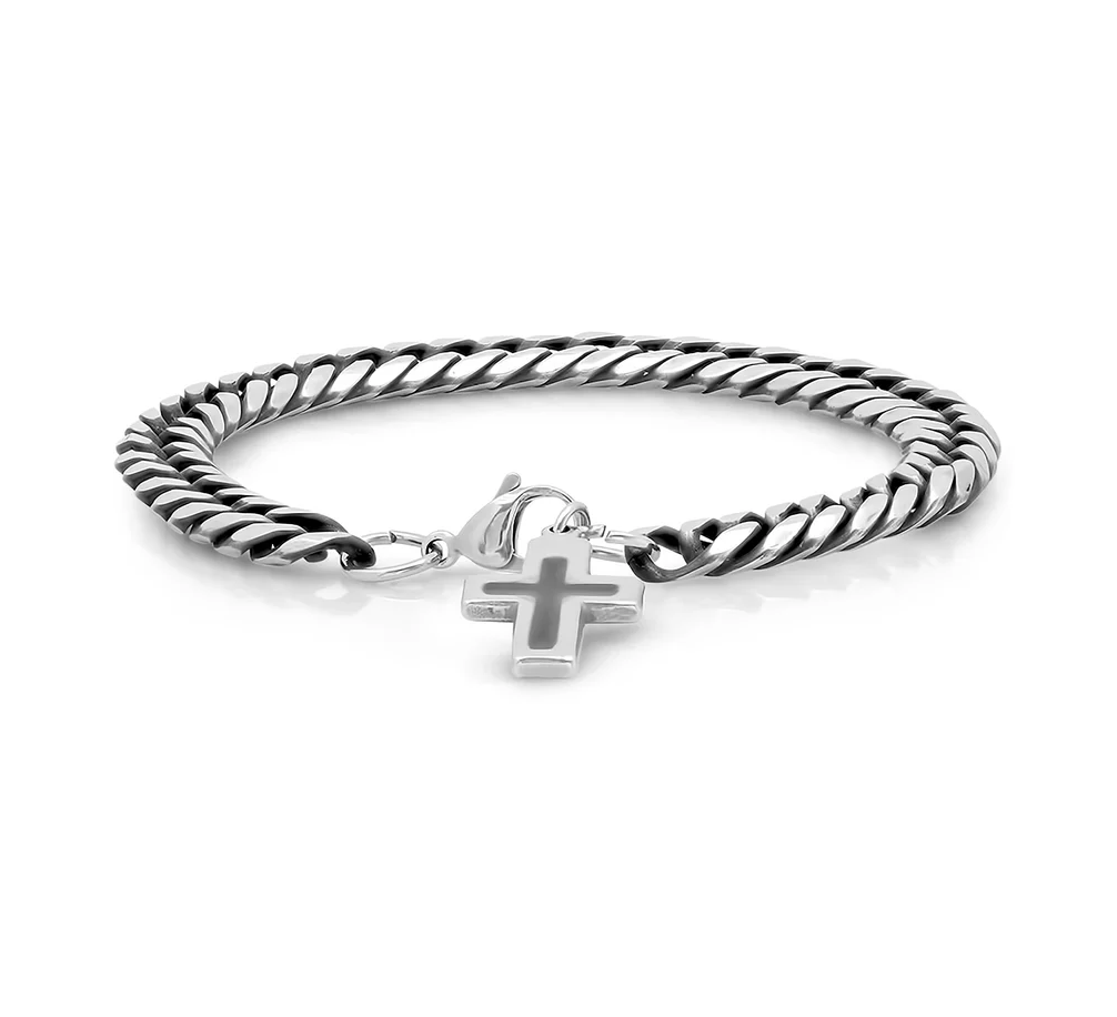 Stainless Steel Mens Cross Religious Bracelet